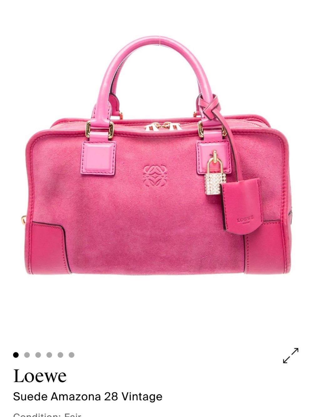 Loewe Pink Suede Amazona 28 Satchel with Gold Hardware